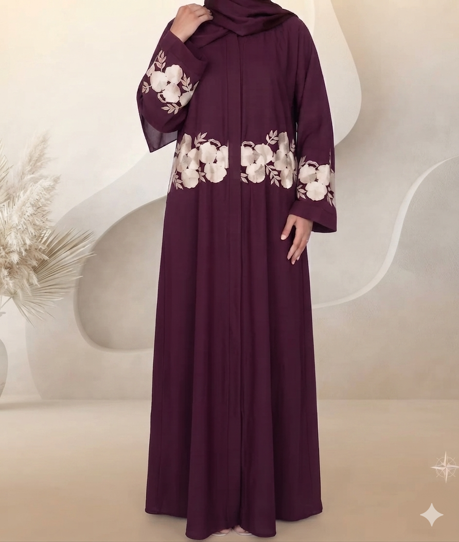 Luxury Mehroon Embroidered Abaya – Premium Modest Wear